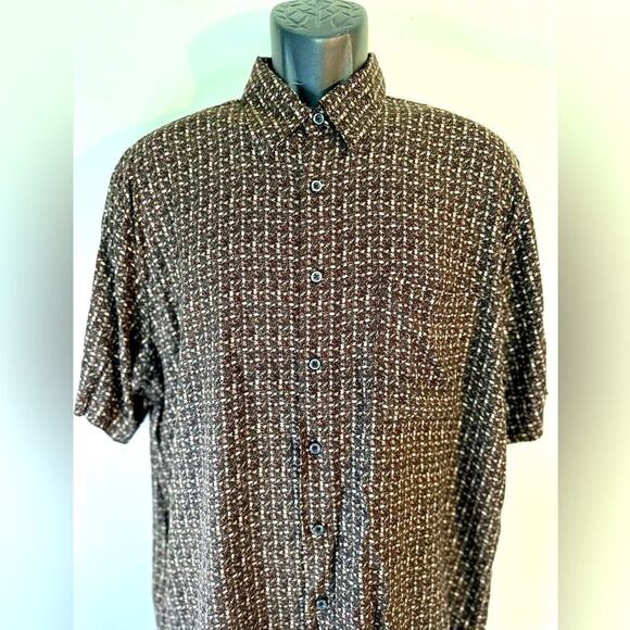 Men”s Vintage Natural Issue Casual Short Sleeve Button-Down Large Brown & Tan - Picture 1 of 13